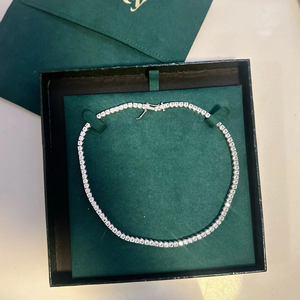 Tennis Necklace 15” DORSEY KATE ROUNDCUT WHITE SAPPHIRE SILVER RIVIÈRE NECKLACE - Picture 11 of 12